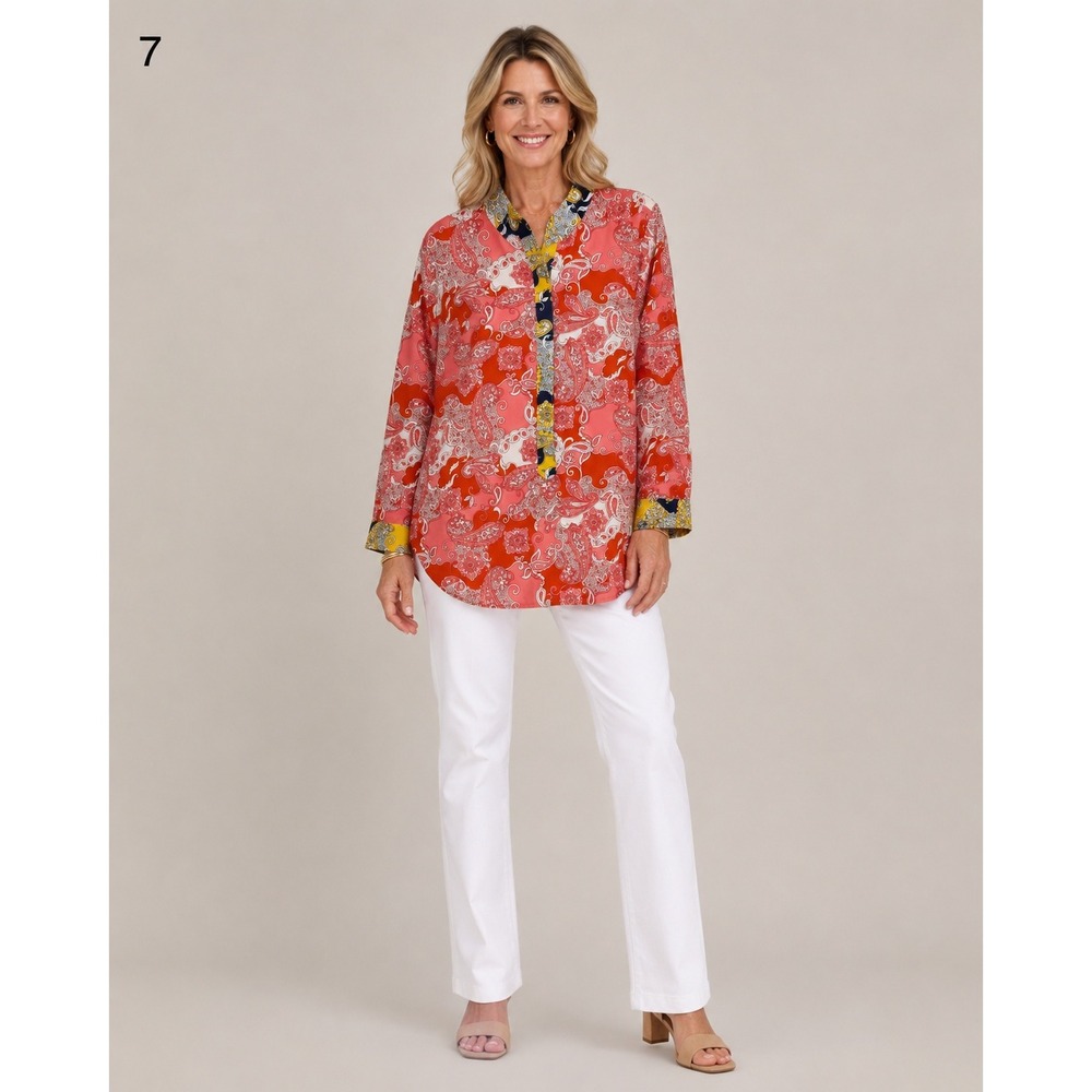 J.Crew Reimagined Popover Shirt Womens S Cotton‎ Pink Paisley Contrast Cuffs